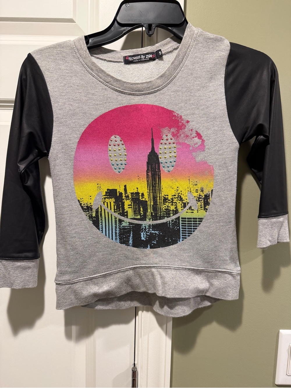 Flowers by Zoe Girls Gray Sweatshirt with Neon Smile Graphic